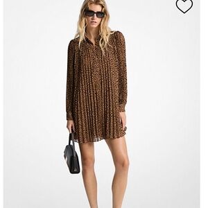 Michael Kors Pleated Cheetah Print Georgette Dress